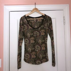 Free People Paisley Henley Top